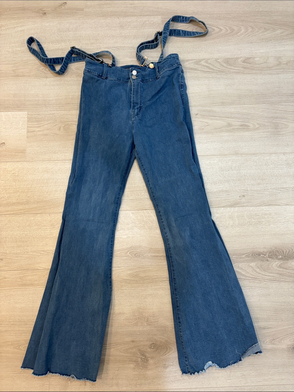 Fashion Nova Dark Blue Flared Jeans with Removable Straps